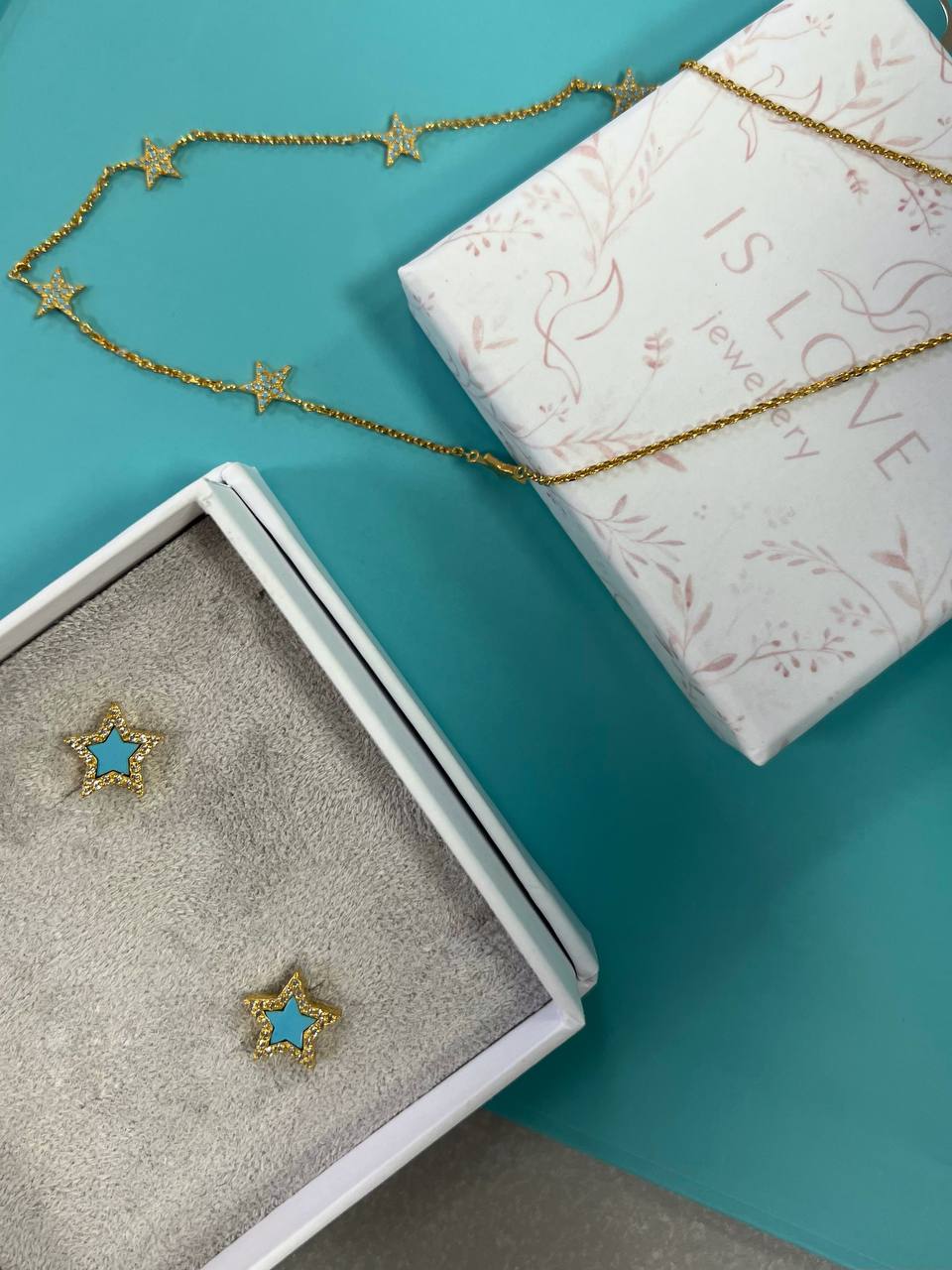 Серьги-пусеты с бирюзой Stars/Gold – Emilie Musee