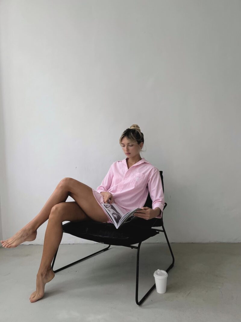 Рубашка удлиненная хлопковая Pink/White Stripe