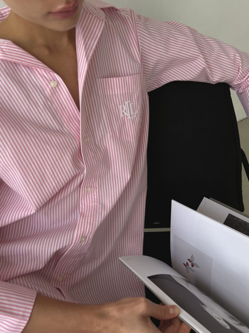 Рубашка удлиненная хлопковая Pink/White Stripe