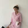 Рубашка удлиненная хлопковая Pink/White Stripe