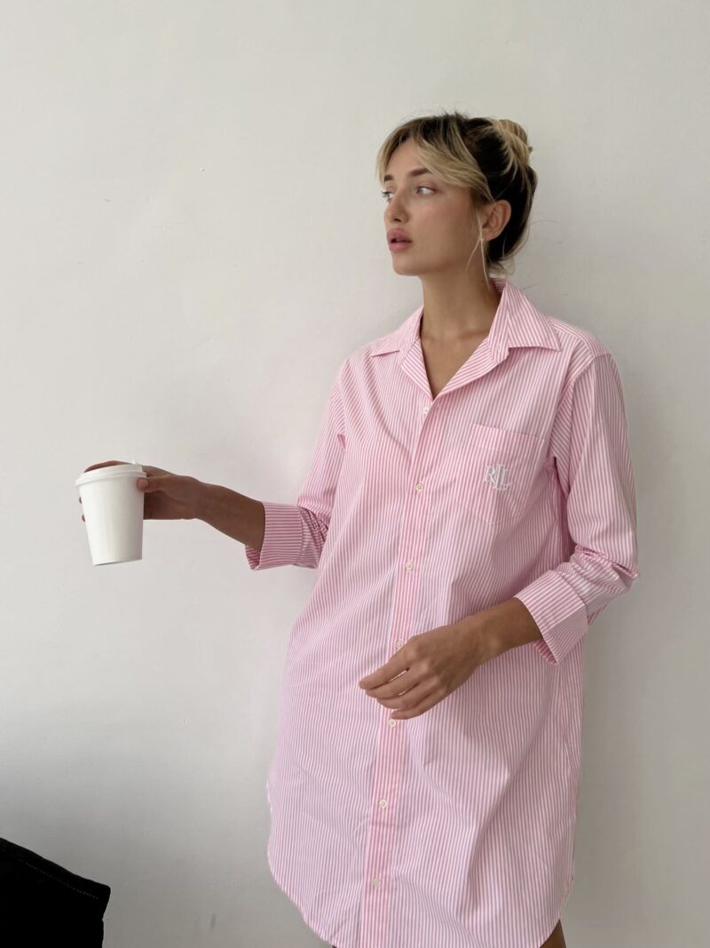 Рубашка удлиненная хлопковая Pink/White Stripe
