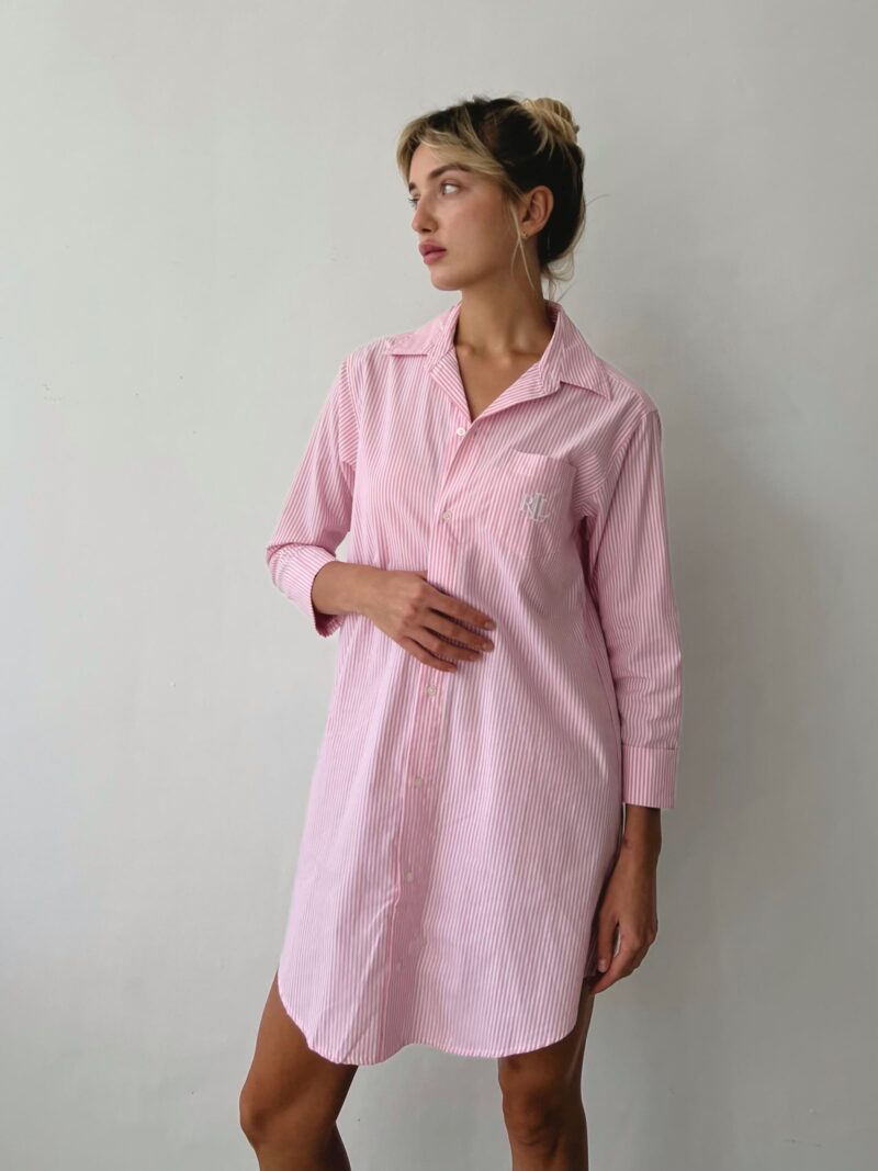 Рубашка удлиненная хлопковая Pink/White Stripe