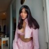Костюм из хлопка с кружевом Stripe Pink