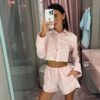 Костюм из хлопка с кружевом Stripe Pink