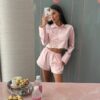 Костюм из хлопка с кружевом Stripe Pink