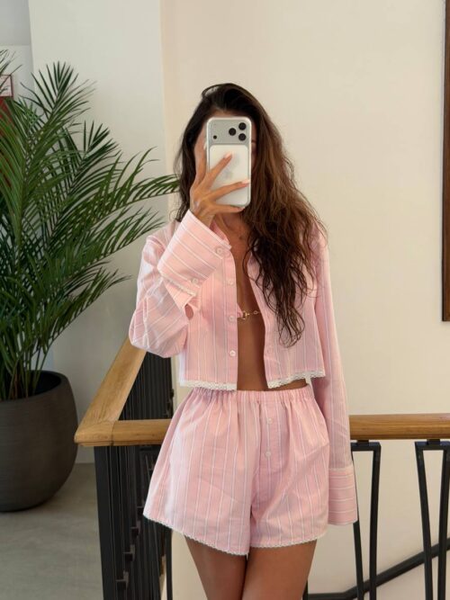 Костюм из хлопка с кружевом Stripe Pink