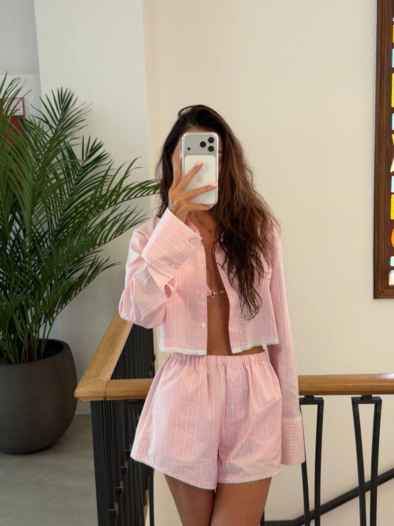 Костюм из хлопка с кружевом Stripe Pink
