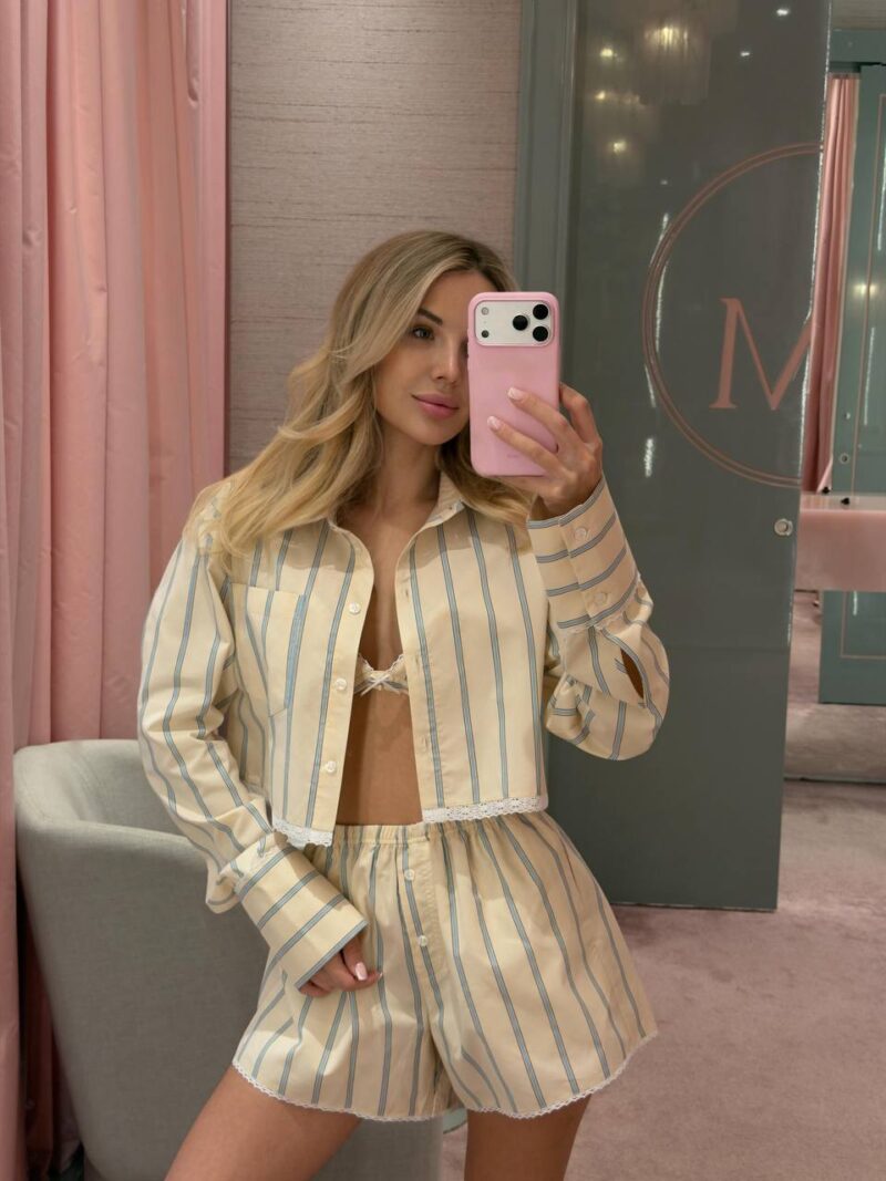 Костюм из хлопка с кружевом Stripe Cream