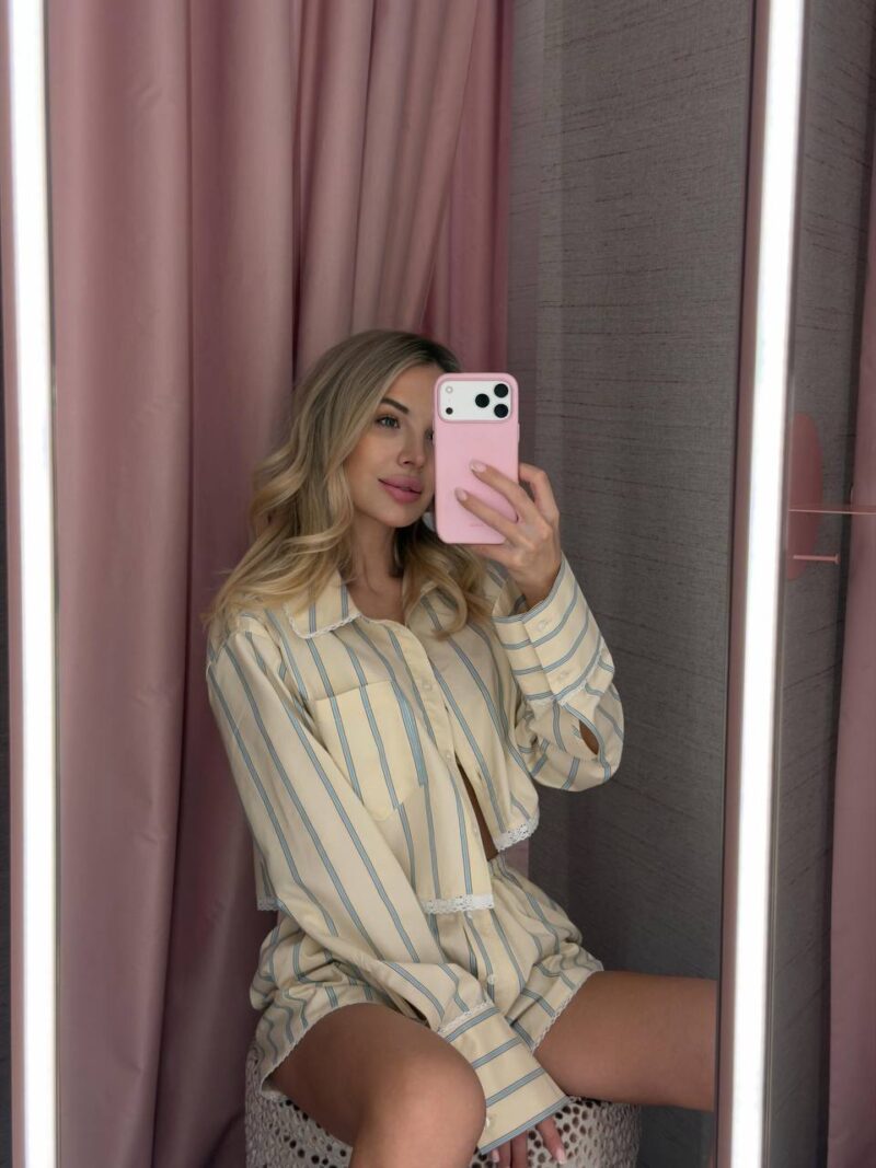 Костюм из хлопка с кружевом Stripe Cream