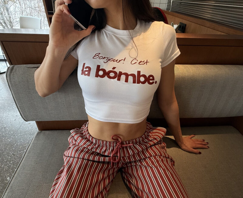 Футболка укороченная LA BOMBE White