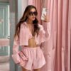 Костюм из хлопка с кружевом Stripe Pink