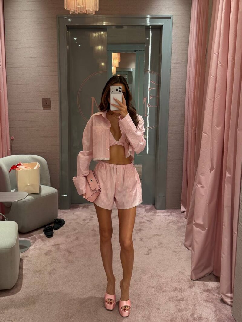 Костюм из хлопка с кружевом Stripe Pink